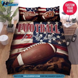 Personalized Football Is My Life American Flag Vintage Bedding Set