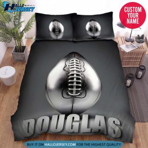 Personalized Football Metal Grey Bedding Set