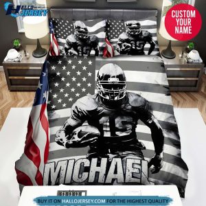 Personalized Football Player And American Flag Abstract Bedding Set