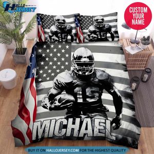 Personalized Football Player And American Flag Abstract Bedding Set