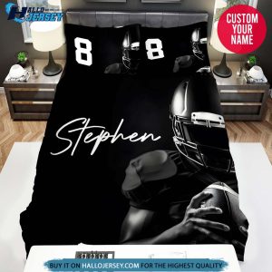 Personalized Football Player Black And White Bedding Set