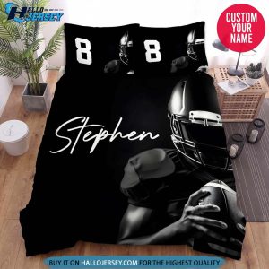 Personalized Football Player Black And White Bedding Set