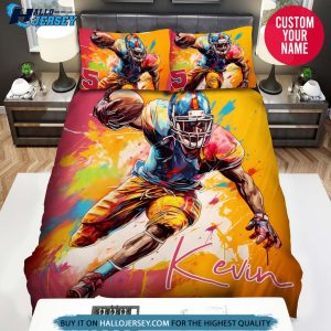 Personalized Football Player Colourful Illustration Bedding Set