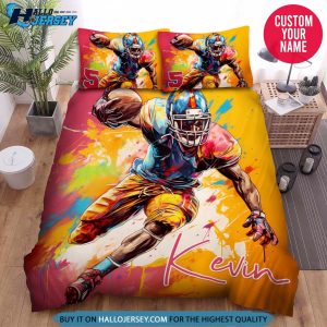 Personalized Football Player Colourful Illustration Bedding Set