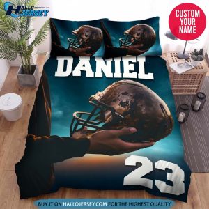 Personalized Football Player Hold The Helmet Bedding Set