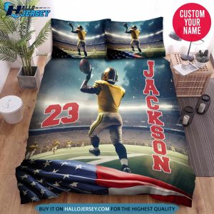 Personalized Football Player On Field Bedding Set