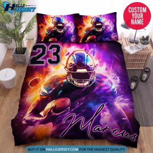 Personalized Football Player Purple Light Bedding Set