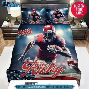 Personalized Football Player With American Flag Bedding Set