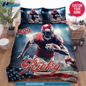 Personalized Football Player With American Flag Bedding Set
