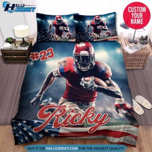 Personalized Football Player With American Flag Bedding Set 3