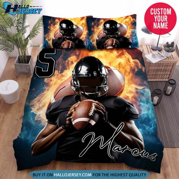 Personalized Football Player With Fireball Bedding Set