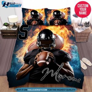 Personalized Football Player With Fireball Bedding Set 3