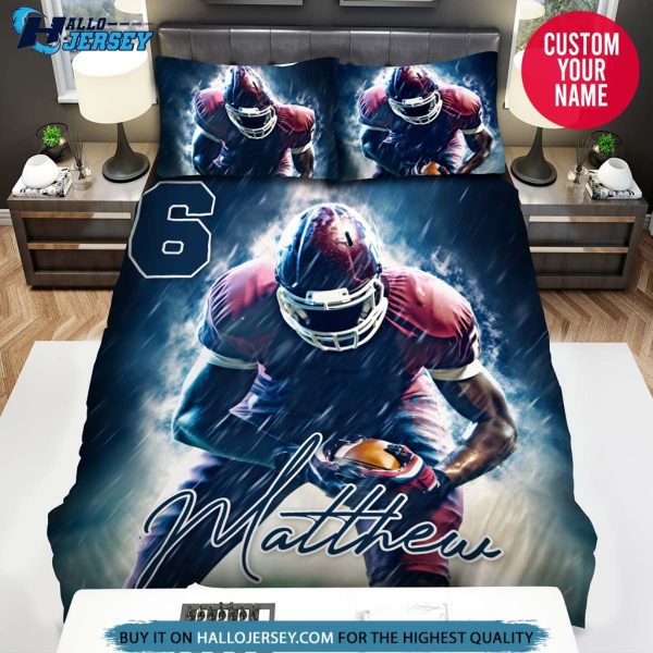 Personalized Football Player With Rain Bedding Set