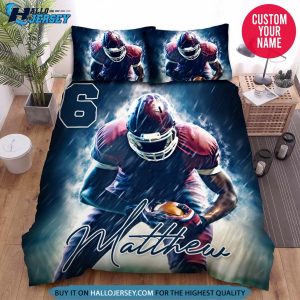 Personalized Football Player With Rain Bedding Set