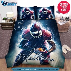 Personalized Football Player With Rain Bedding Set 3