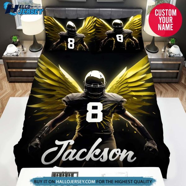 Personalized Football Player With Wings Bedding Set