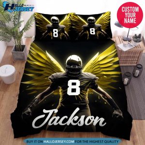 Personalized Football Player With Wings Bedding Set
