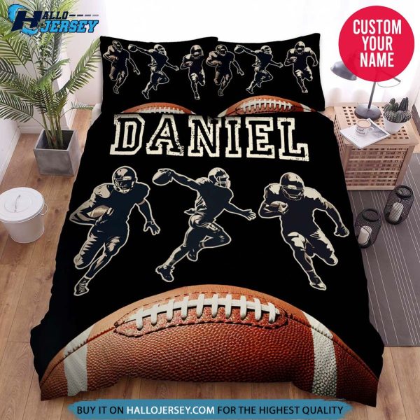 Personalized Football Players Dark Background Bedding Set