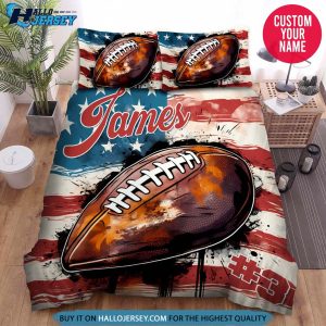 Personalized Football With American Flag Art Bedding Set