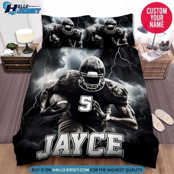 Personalized Thunder Football Player Bedding Set