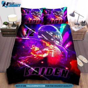 Purple Light Football Player Personalized Bedding Set