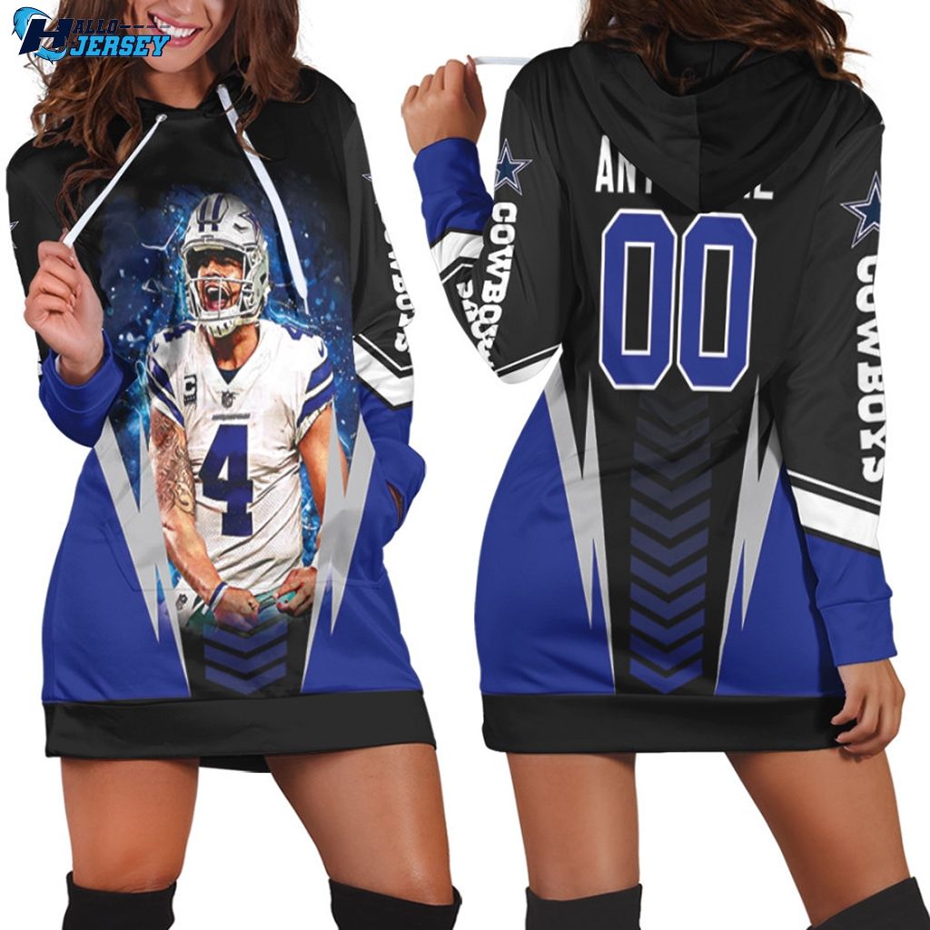 Dallas Cowboys Dak Prescott Jersey Style Cowboys Fans Hoodie Dress, gifts for Dallas Cowboys fans