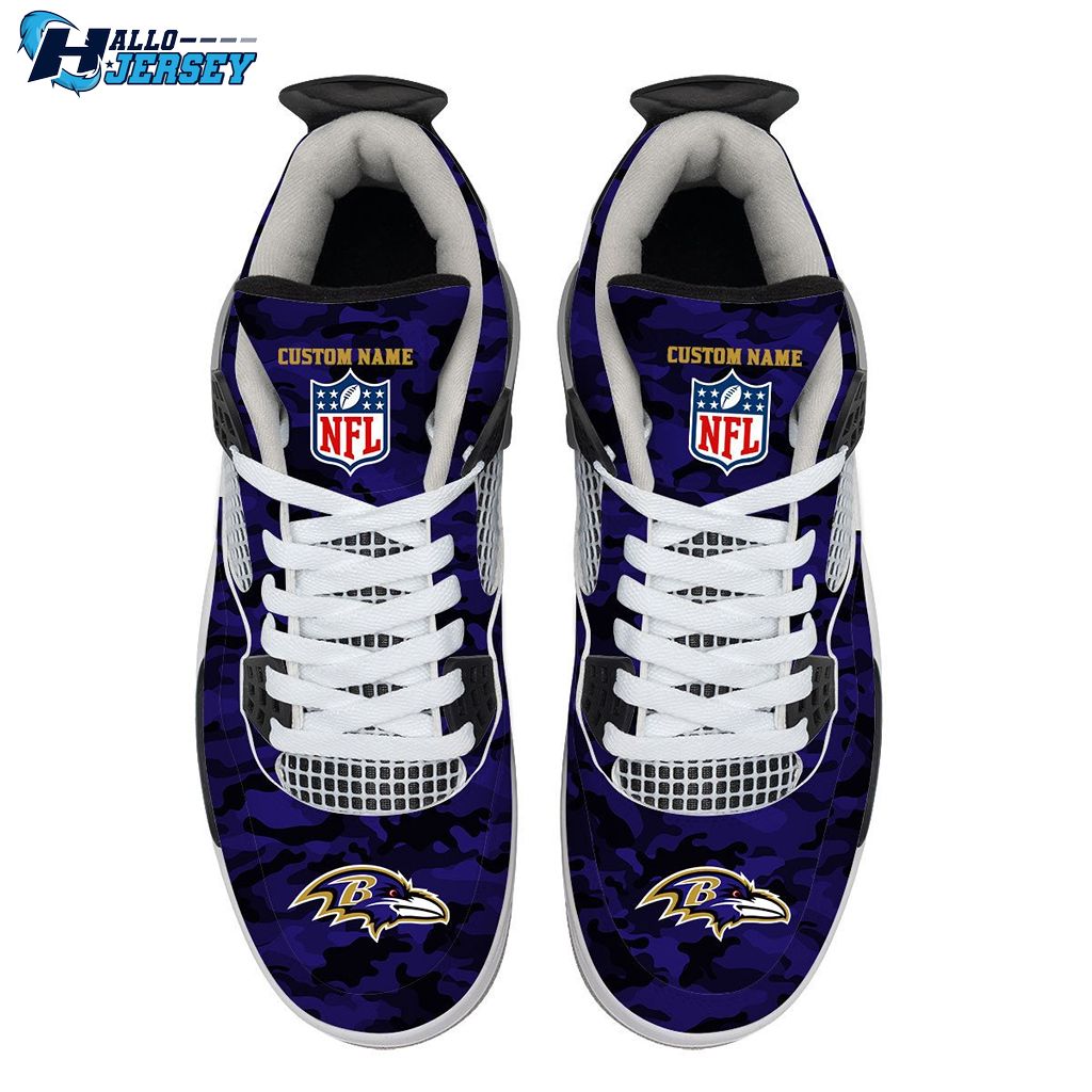 Baltimore Ravens Camo Personalized Air Jordan 4 Sneakers