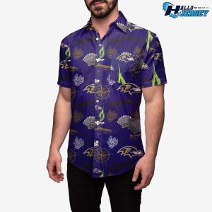 Baltimore Ravens Floral Button Up Hawaiian Shirt