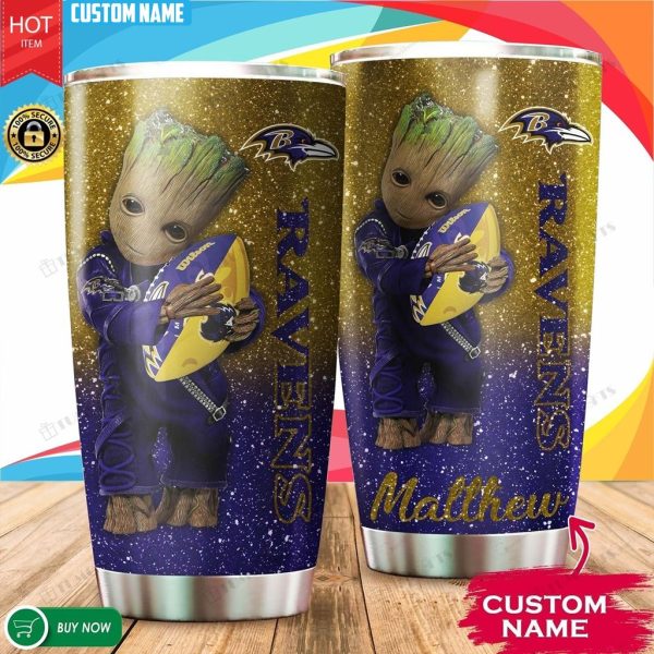 Baltimore Ravens Personalized Baby Groot Hug Tumbler