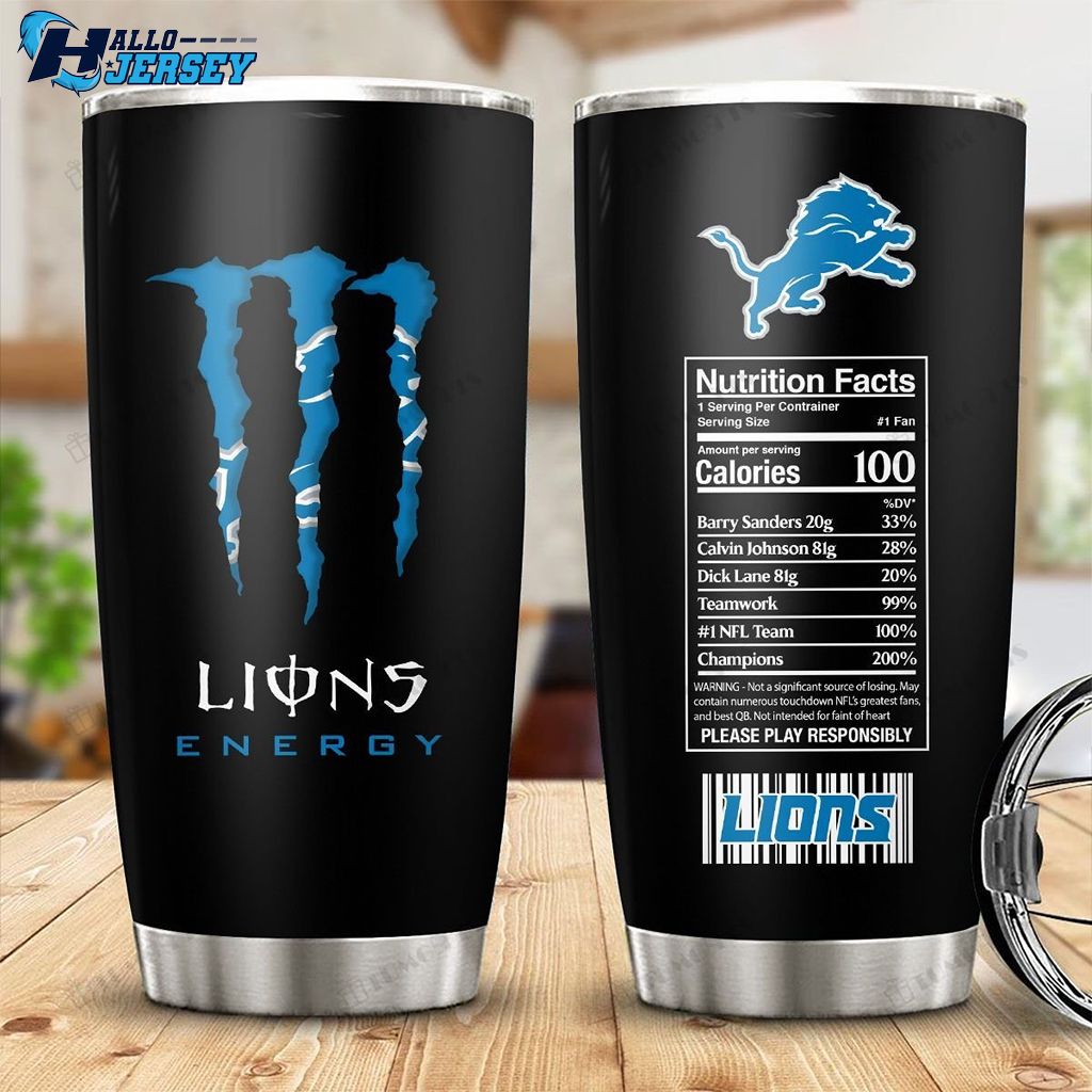 Detroit Lions American Football Monster Energy Nutrition Facts Tumbler
