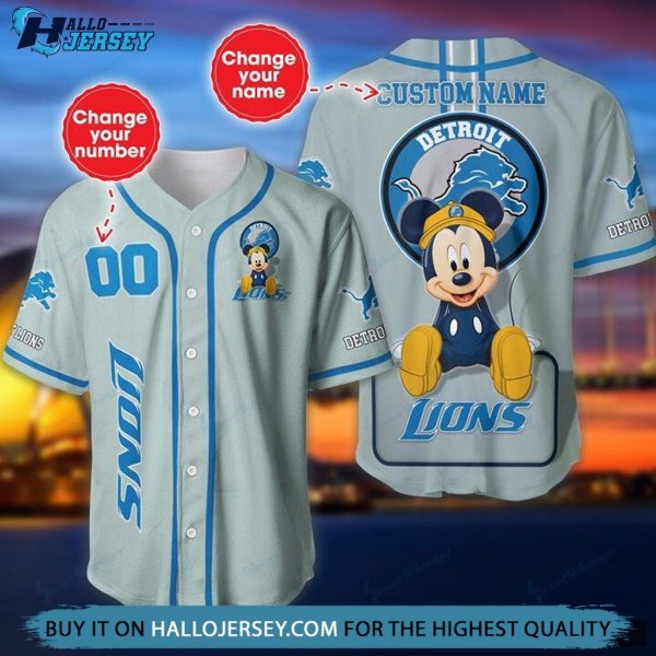 Detroit Lions Mickey Mouse Personalized Baseball Jersey