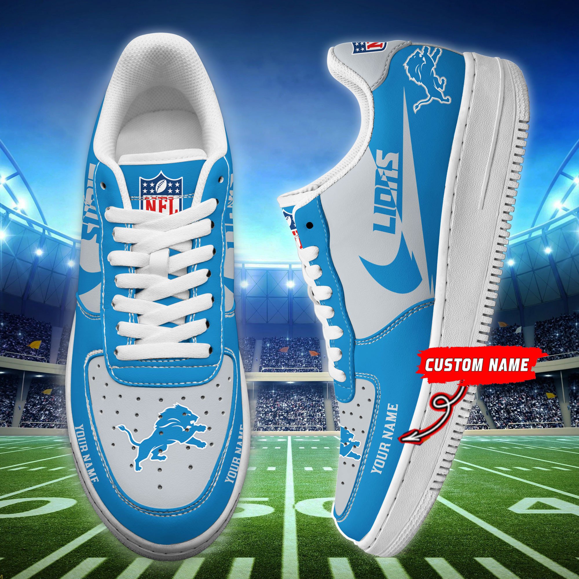 Detroit Lions Personalized Air Force 1 Footwear Nfl Sneakers