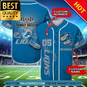 Detroit Lions Personalized God First Family Second Baseball Jersey
