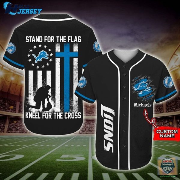 Detroit Lions Stand For The Flag Kneel For The Cross Baseball Jersey