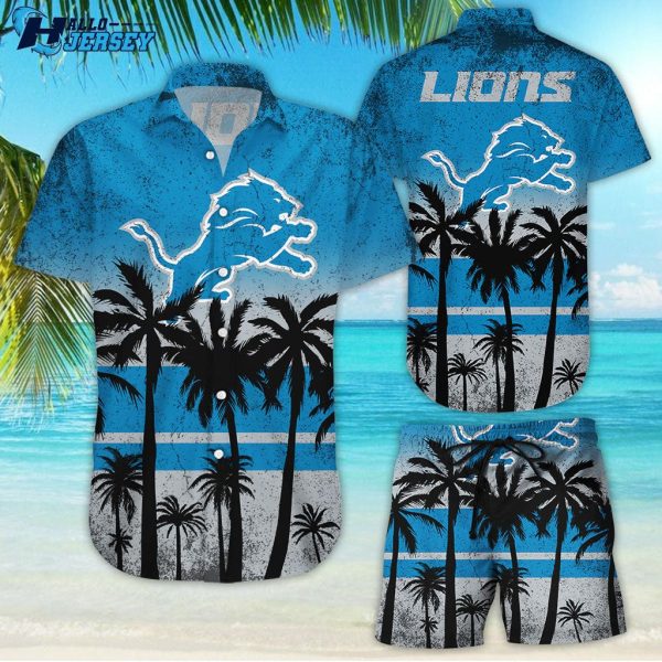 Detroit Lions Summer Pattern Tree Beach Gradient Hawaiian Shirt