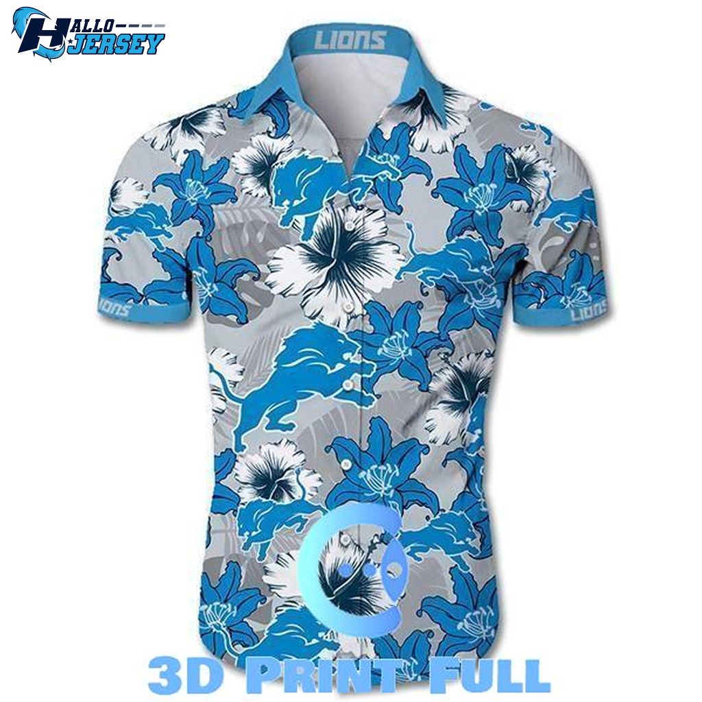 Detroit Lions Tropical Flower Short Sleeve Slim Fit Body Hawaiian Shirt