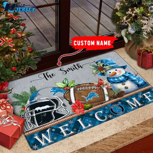 Detroit Lions Welcome Christmas Football Doormat