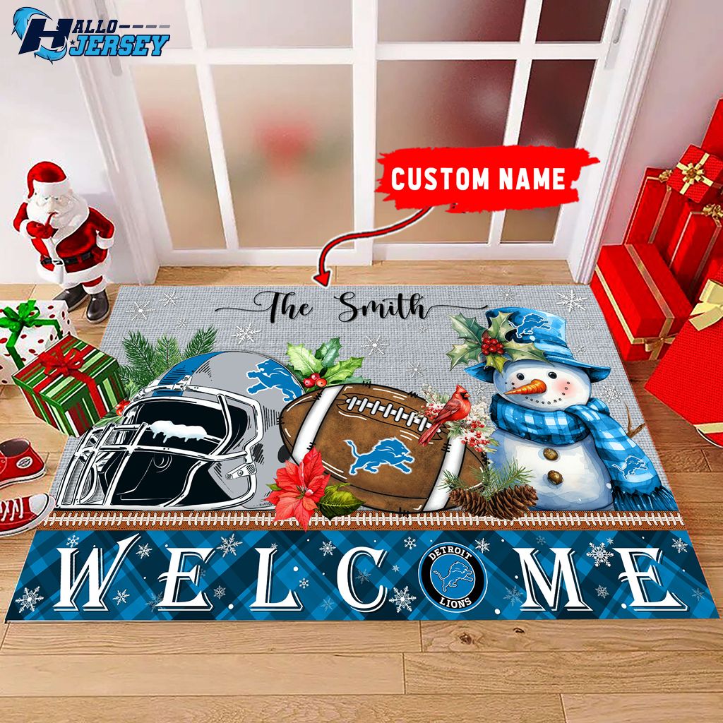 Detroit Lions Welcome Christmas Football Doormat