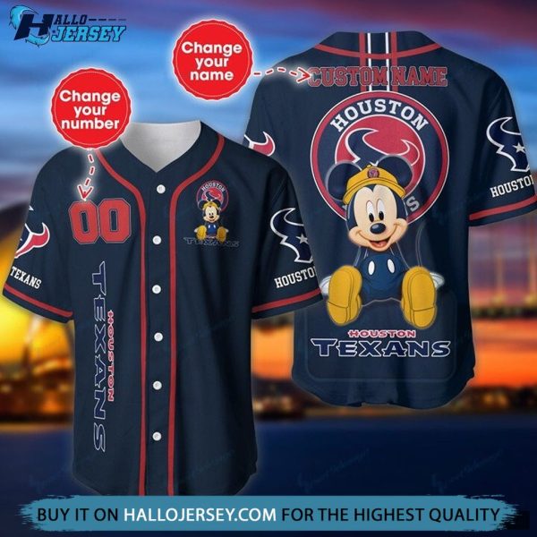 Houston Texans Mickey Mouse Personalized Baseball Jersey
