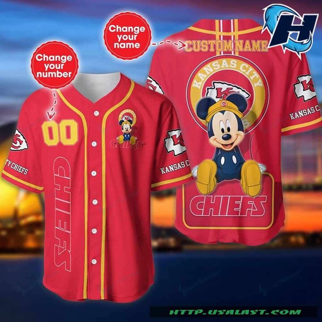 Kansas City Chiefs Mickey Mouse Personalized Baseball Jersey