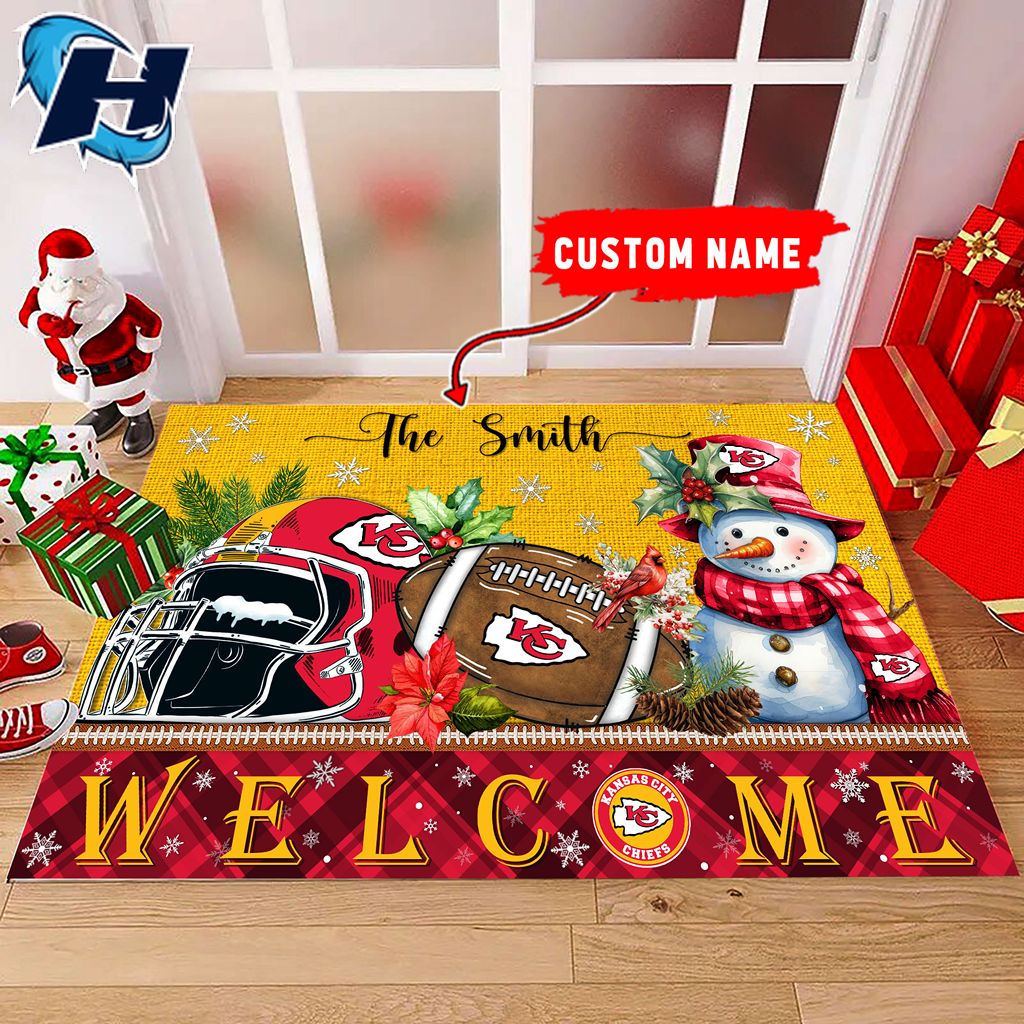 Kansas City Chiefs Welcome Christmas Football Doormat
