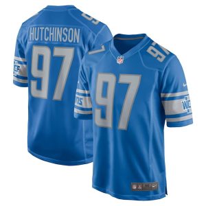 Mens Detroit Lions Aidan Hutchinson Jersey Blue 1