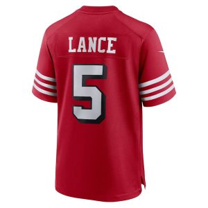 Mens San Francisco 49ers Trey Lance Scarlet Alternate Game Jersey 3