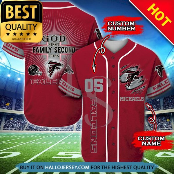 Personalized Atlanta Falcons God First Family Second Baseball Jersey