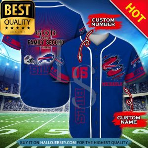 Personalized Buffalo Bills God First Family Second Baseball Jersey