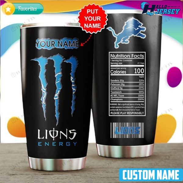 Personalized Detroit Lions Energy Nutrition Facts Stainless Steel Tumbler