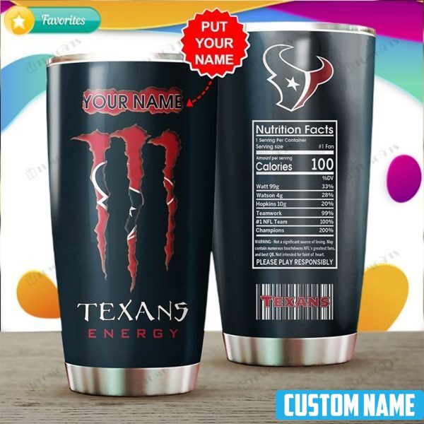 Personalized Houston Texans Energy Nutrition Facts Custom Stainless Steel Tumbler