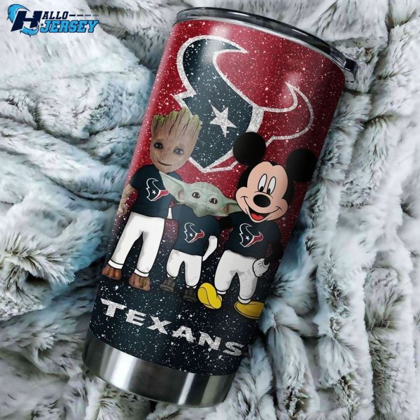 Personalized Houston Texans Grogu Mickey Groot Custom Stainless Steel Tumbler