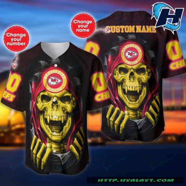 Personalized Kansas City Chiefs Vampire Skull Baseball Jersey