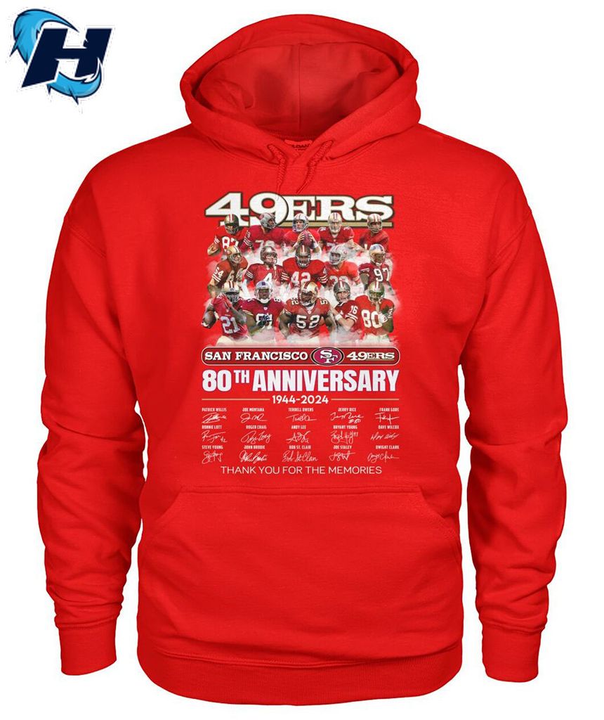 San Francisco 49ers 80th Anniversary 1944 - 2024 Thank You For The Memories T-Shirt